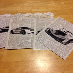 Expensive Vehicles on Newsprint wall art
